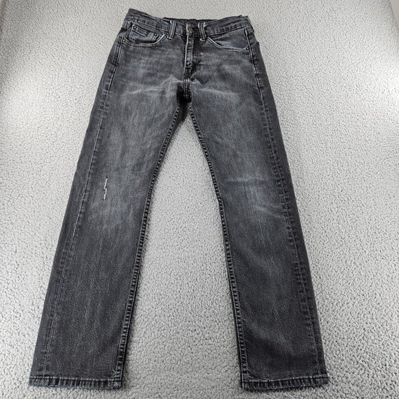 Levis Jeans Mens 29x30 Black 505 Straight Leg Distressed Denim Classic - Picture 2 of 16